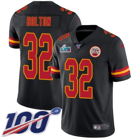 Nike Chiefs #32 Nick Bolton Black Super Bowl LVII Patch Youth Stitched NFL Limited Rush 100th Season Jersey