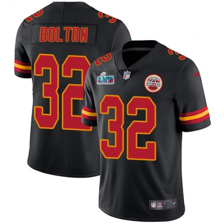 Nike Chiefs #32 Nick Bolton Black Super Bowl LVII Patch Youth Stitched NFL Limited Rush Jersey