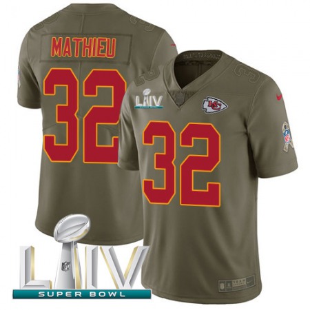 Nike Chiefs #32 Tyrann Mathieu Olive Super Bowl LIV 2020 Youth Stitched NFL Limited 2017 Salute To Service Jersey