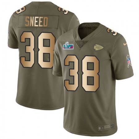 Nike Chiefs #38 L'Jarius Sneed Olive/Gold Super Bowl LVII Patch Youth Stitched NFL Limited 2017 Salute To Service Jersey