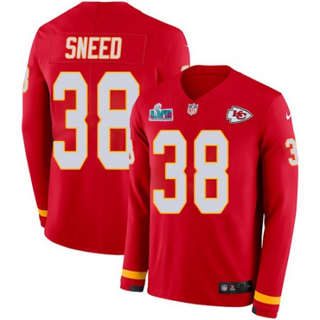 Nike Chiefs #38 L'Jarius Sneed Red Team Color Super Bowl LVII Patch Youth Stitched NFL Limited Therma Long Sleeve Jersey