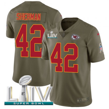 Nike Chiefs #42 Anthony Sherman Olive Super Bowl LIV 2020 Youth Stitched NFL Limited 2017 Salute To Service Jersey