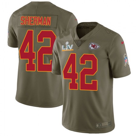 Nike Chiefs #42 Anthony Sherman Olive Youth Super Bowl LV Bound Stitched NFL Limited 2017 Salute To Service Jersey