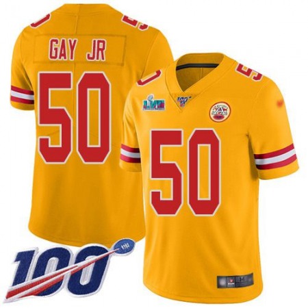Nike Chiefs #50 Willie Gay Jr. Gold Super Bowl LVII Patch Youth Stitched NFL Limited Inverted Legend 100th Season Jersey