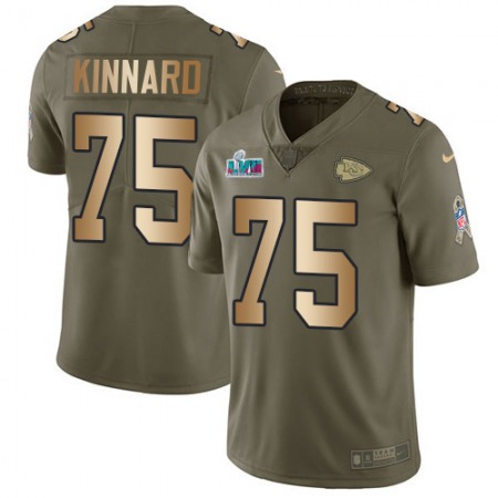 Nike Chiefs #75 Darian Kinnard Olive/Gold Super Bowl LVII Patch Youth Stitched NFL Limited 2017 Salute To Service Jersey