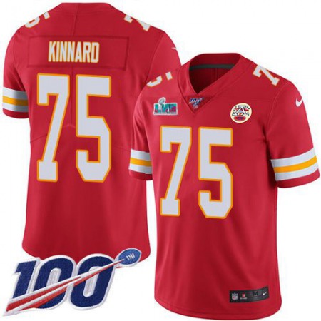 Nike Chiefs #75 Darian Kinnard Red Team Color Super Bowl LVII Patch Youth Stitched NFL 100th Season Vapor Limited Jersey