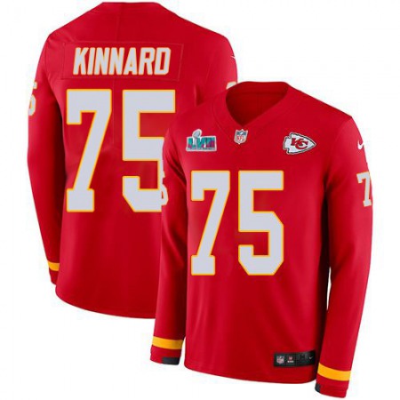 Nike Chiefs #75 Darian Kinnard Red Team Color Super Bowl LVII Patch Youth Stitched NFL Limited Therma Long Sleeve Jersey