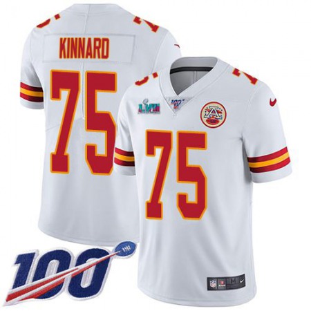 Nike Chiefs #75 Darian Kinnard White Super Bowl LVII Patch Youth Stitched NFL 100th Season Vapor Limited Jersey