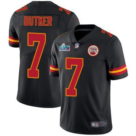 Nike Chiefs #7 Harrison Butker Black Super Bowl LVII Patch Youth Stitched NFL Limited Rush Jersey