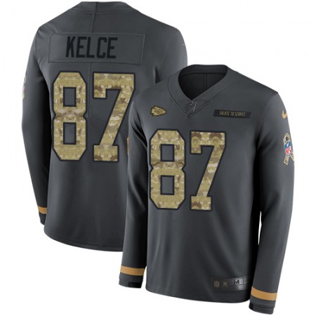 Nike Chiefs #87 Travis Kelce Anthracite Salute to Service Youth Stitched NFL Limited Therma Long Sleeve Jersey