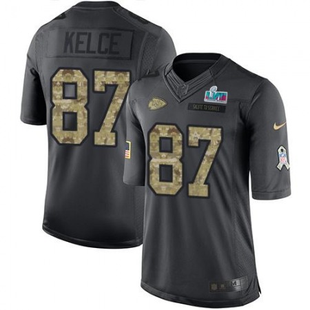Nike Chiefs #87 Travis Kelce Black Super Bowl LVII Patch Youth Stitched NFL Limited 2016 Salute to Service Jersey