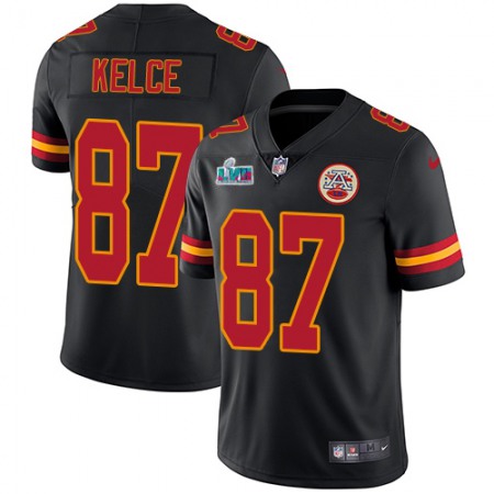 Nike Chiefs #87 Travis Kelce Black Super Bowl LVII Patch Youth Stitched NFL Limited Rush Jersey