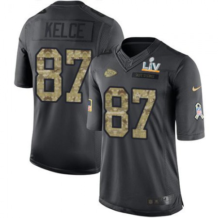 Nike Chiefs #87 Travis Kelce Black Youth Super Bowl LV Bound Stitched NFL Limited 2016 Salute to Service Jersey