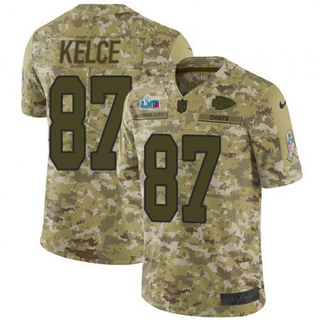 Nike Chiefs #87 Travis Kelce Camo Super Bowl LVII Patch Youth Stitched NFL Limited 2018 Salute To Service Jersey
