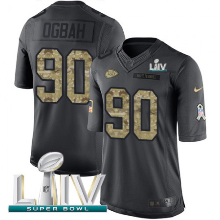 Nike Chiefs #90 Emmanuel Ogbah Black Super Bowl LIV 2020 Youth Stitched NFL Limited 2016 Salute to Service Jersey