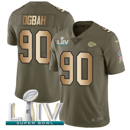 Nike Chiefs #90 Emmanuel Ogbah Olive/Gold Super Bowl LIV 2020 Youth Stitched NFL Limited 2017 Salute To Service Jersey