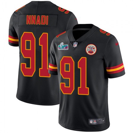 Nike Chiefs #91 Derrick Nnadi Black Super Bowl LVII Patch Youth Stitched NFL Limited Rush Jersey