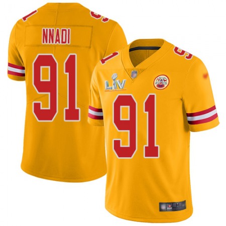 Nike Chiefs #91 Derrick Nnadi Gold Youth Super Bowl LV Bound Stitched NFL Limited Inverted Legend Jersey