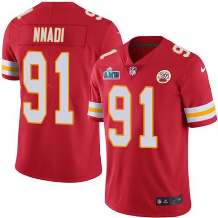 Nike Chiefs #91 Derrick Nnadi Red Team Color Super Bowl LVII Patch Youth Stitched NFL Vapor Untouchable Limited Jersey