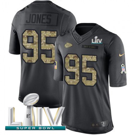 Nike Chiefs #95 Chris Jones Black Super Bowl LIV 2020 Youth Stitched NFL Limited 2016 Salute to Service Jersey