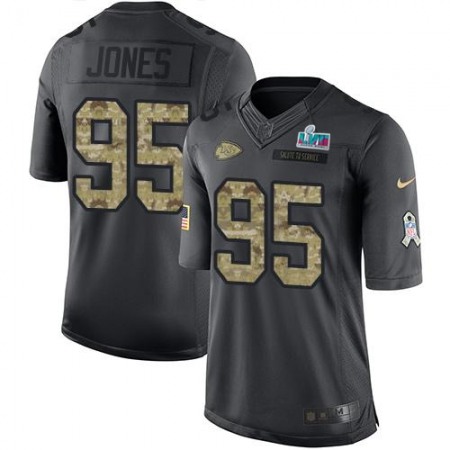 Nike Chiefs #95 Chris Jones Black Super Bowl LVII Patch Youth Stitched NFL Limited 2016 Salute to Service Jersey