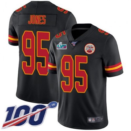 Nike Chiefs #95 Chris Jones Black Super Bowl LVII Patch Youth Stitched NFL Limited Rush 100th Season Jersey