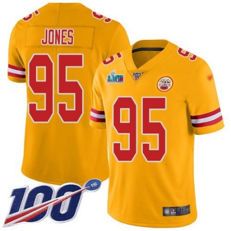 Nike Chiefs #95 Chris Jones Gold Super Bowl LVII Patch Youth Stitched NFL Limited Inverted Legend 100th Season Jersey