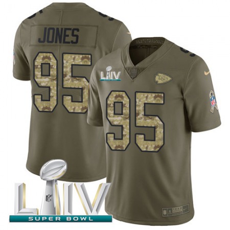 Nike Chiefs #95 Chris Jones Olive/Camo Super Bowl LIV 2020 Youth Stitched NFL Limited 2017 Salute To Service Jersey