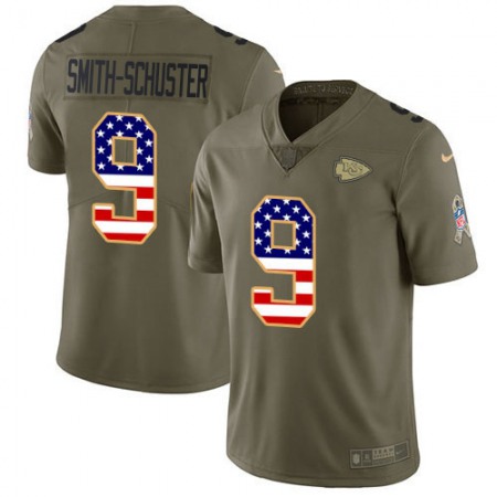 Nike Chiefs #9 JuJu Smith-Schuster Olive/USA Flag Youth Stitched NFL Limited 2017 Salute To Service Jersey