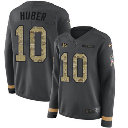 Nike Bengals #10 Kevin Huber Anthracite Salute to Service Women's Stitched NFL Limited Therma Long Sleeve Jersey