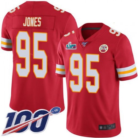 Nike Chiefs #95 Chris Jones Red Team Color Super Bowl LVII Patch Youth Stitched NFL 100th Season Vapor Limited Jersey