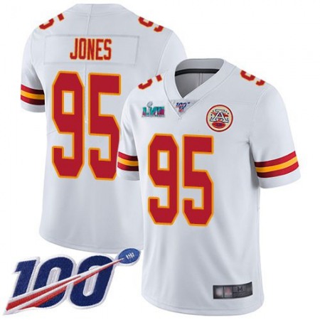 Nike Chiefs #95 Chris Jones White Super Bowl LVII Patch Youth Stitched NFL 100th Season Vapor Limited Jersey