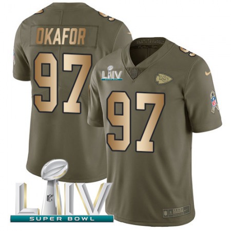 Nike Chiefs #97 Alex Okafor Olive/Gold Super Bowl LIV 2020 Youth Stitched NFL Limited 2017 Salute To Service Jersey