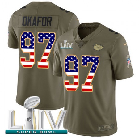 Nike Chiefs #97 Alex Okafor Olive/USA Flag Super Bowl LIV 2020 Youth Stitched NFL Limited 2017 Salute To Service Jersey