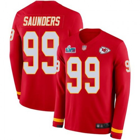 Nike Chiefs #99 Khalen Saunders Red Team Color Super Bowl LVII Patch Youth Stitched NFL Limited Therma Long Sleeve Jersey