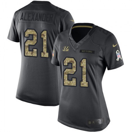 Nike Bengals #21 Mackensie Alexander Black Women's Stitched NFL Limited 2016 Salute to Service Jersey