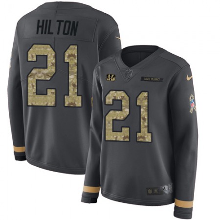Nike Bengals #21 Mike Hilton Anthracite Salute to Service Women's Stitched NFL Limited Therma Long Sleeve Jersey