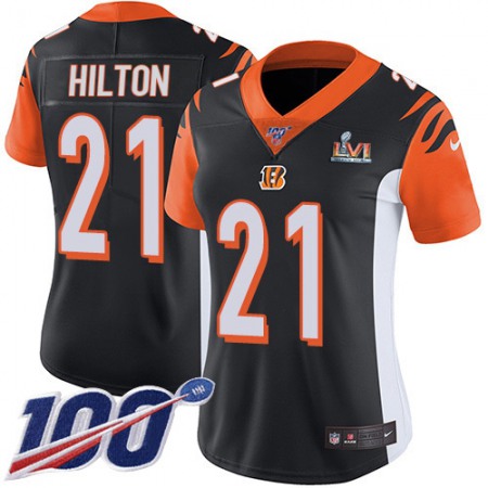 Nike Bengals #21 Mike Hilton Black Team Color Super Bowl LVI Patch Women's Stitched NFL 100th Season Vapor Limited Jersey