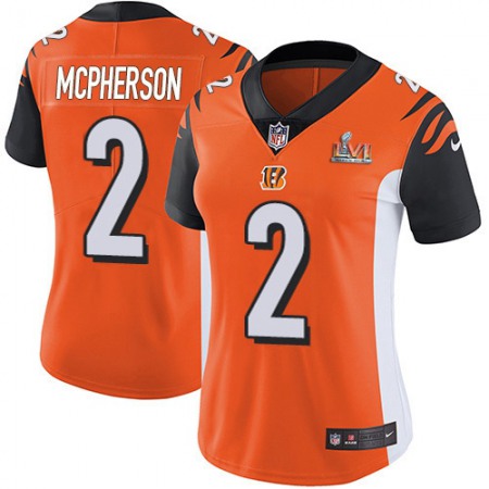 Nike Bengals #2 Evan McPherson Orange Alternate Super Bowl LVI Patch Women's Stitched NFL Vapor Untouchable Limited Jersey