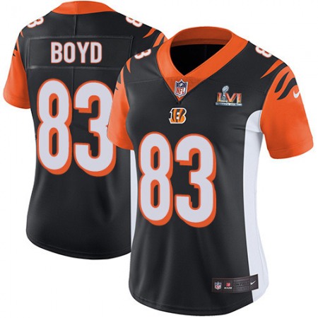 Nike Bengals #83 Tyler Boyd Black Team Color Super Bowl LVI Patch Women's Stitched NFL Vapor Untouchable Limited Jersey
