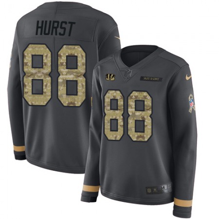 Nike Bengals #88 Hayden Hurst Anthracite Salute to Service Women's Stitched NFL Limited Therma Long Sleeve Jersey