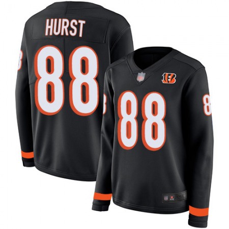 Nike Bengals #88 Hayden Hurst Black Team Color Women's Stitched NFL Limited Therma Long Sleeve Jersey