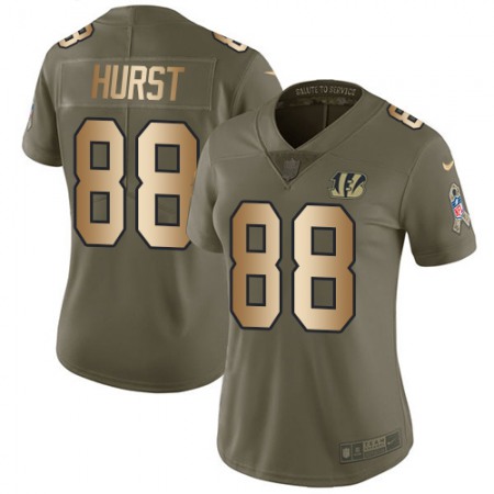 Nike Bengals #88 Hayden Hurst Olive/Gold Women's Stitched NFL Limited 2017 Salute To Service Jersey