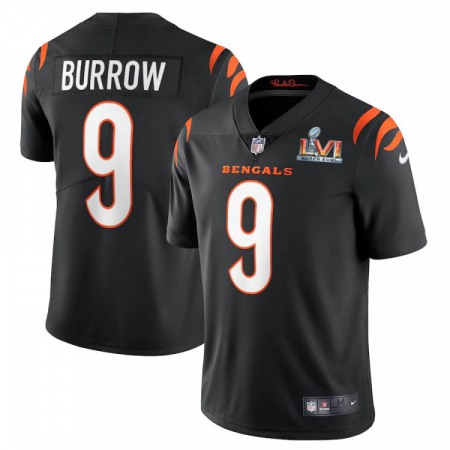 Cincinnati Bengals #9 Joe Burrow Black Super Bowl LVI Patch Youth Nike Vapor Limited Jersey