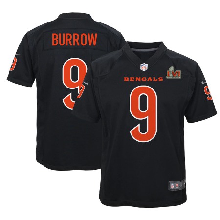 Cincinnati Bengals #9 Joe Burrow Black Youth Nike Super Bowl LVI Bound Game Fashion Jersey