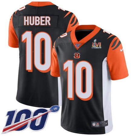 Nike Bengals #10 Kevin Huber Black Team Color Super Bowl LVI Patch Youth Stitched NFL 100th Season Vapor Limited Jersey