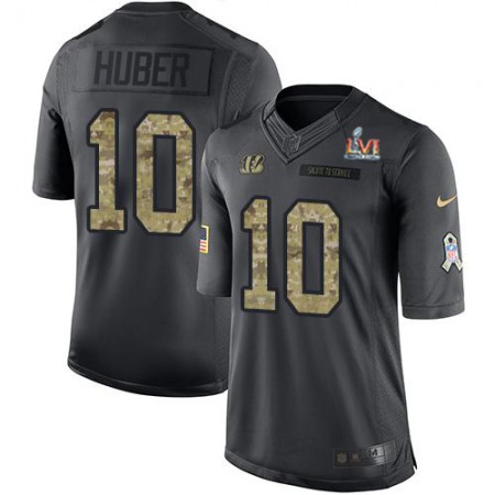 Nike Bengals #10 Kevin Huber Black Team Color Super Bowl LVI Patch Youth Stitched NFL Limited Therma Long Sleeve Jersey