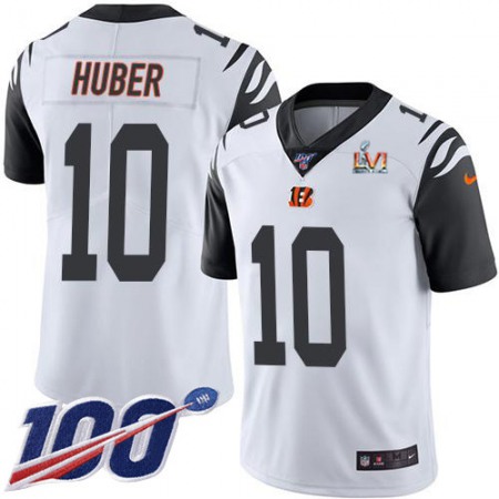 Nike Bengals #10 Kevin Huber White Super Bowl LVI Patch Youth Stitched NFL Limited Rush 100th Season Jersey