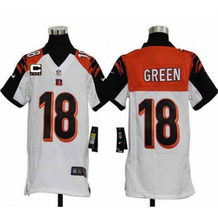 Nike Bengals #18 A.J. Green White With C Patch Youth Stitched NFL Elite Jersey