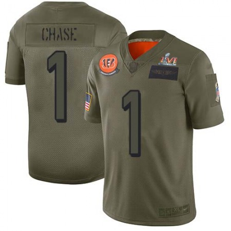 Nike Bengals #1 Ja'Marr Chase Camo Super Bowl LVI Patch Youth Stitched NFL Limited 2019 Salute To Service Jersey